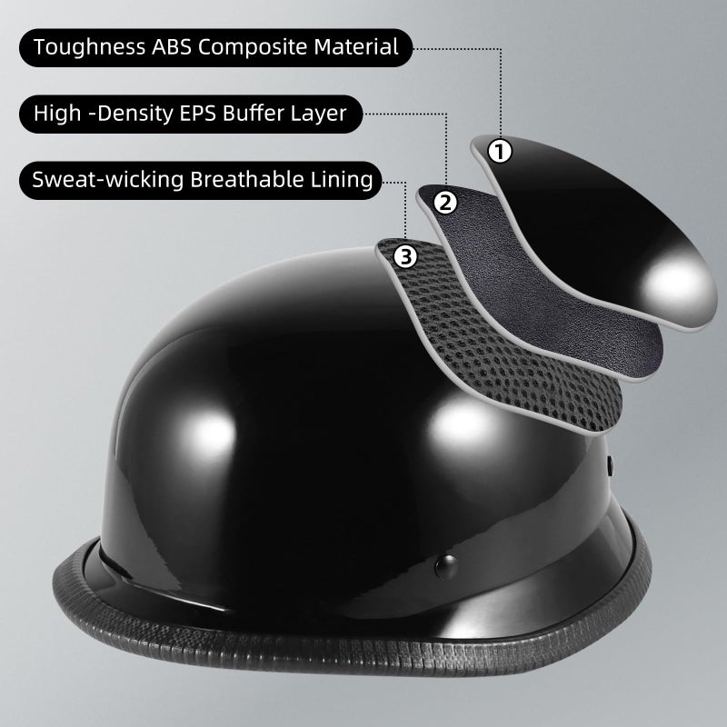 TRUSTERTHEE Motorcycle Half Helmets with Face Shield  German Style Motorcycle Helmet for Adult Men Women  DOT Approved Retro Half Shell Helmet for Moped Cruiser Scooter (XX-Large  1Bright Black) - Image 4